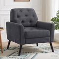 Accent Chair for Living Room, Mid Century Modern Reading Chair, Upholstered Armchair with Tufted Back & Wood Legs, Single Sofa Side Chair for Bedroom Small Room Office Apartment, Dark Grey