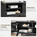 OKD 70" Mid Century Modern Fluted TV Stand, Entertainment Center, Sideboard, Media Console for Living Room with 2 Soft Close Door/Adjustable Shelves (Black Oak)