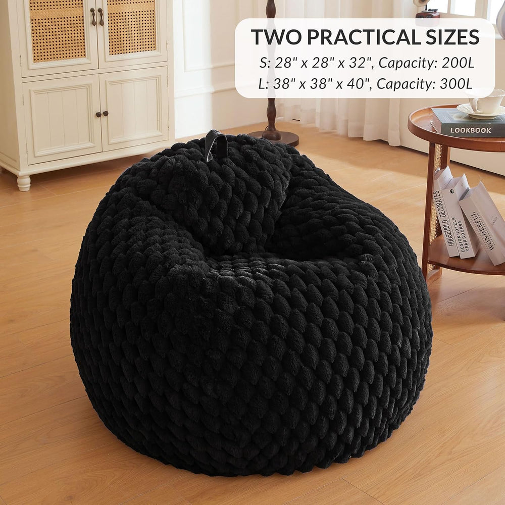 XeGe Luxury Bubble Fluffy Faux Rabbit Fur Bean Bag Cover(No Filler), Black | ...