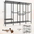Raybee Clothes Rack Heavy Duty 1100 LBS Capacity Clothing Racks for Hanging Clothes Adjustable Garment Rack,17.7" D x 75.8" W x 76.9" H Black