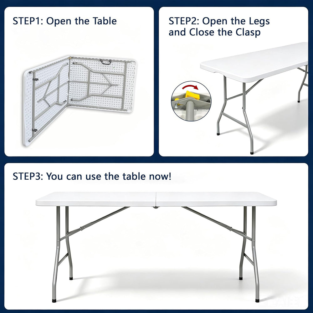 6ft Folding Table with Handle, Portable Plastic Table, White