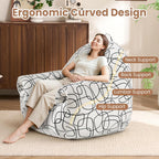 Peace nest Bean Bag Chair with Memory Foam Filled Ultra Soft Jacquard Pattern Cover for Adults Comfy Fur Bean Bag Chairs with Armrests for Bedroom Living Room Office Dorm Reading Lines