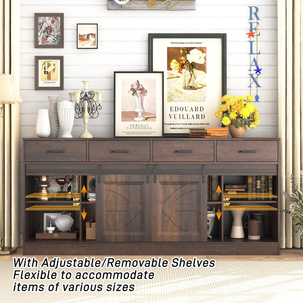 70” Large Buffet Sideboard Cabinet w/4 Drawer,Farmhouse Coffee Bar Cabinet Bu...