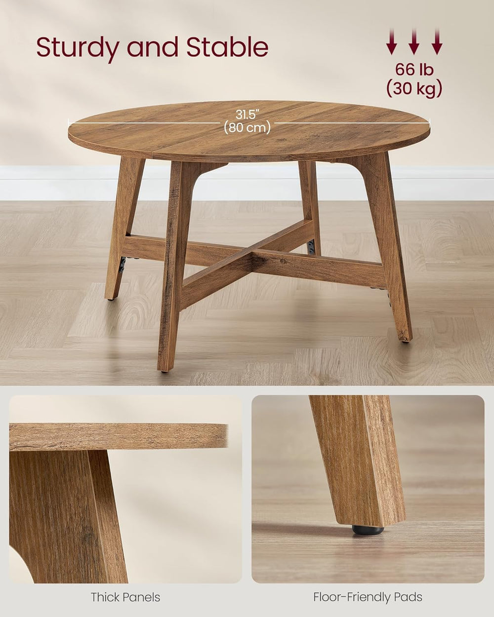 VASAGLE MAEZO Collection - Round Coffee Table, 31.5-Inch Center Table, Tapere...