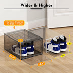 Upgrade Harder Solid Plastic Shoe Organizer, Shoe Storage with Magnetic Front Door, Shoe Rack 6 Pack Shoe Boxes Clear, Sneaker Storage, Shoe Organizer for Closet, Shoe Display Case, Black