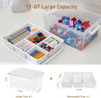 Citylife 17 QT Plastic Storage Box with Building Baseplate Lid and Removable Tray Craft Organizers and Storage Clear Storage Container for Organizing Bead, Tool, Sewing