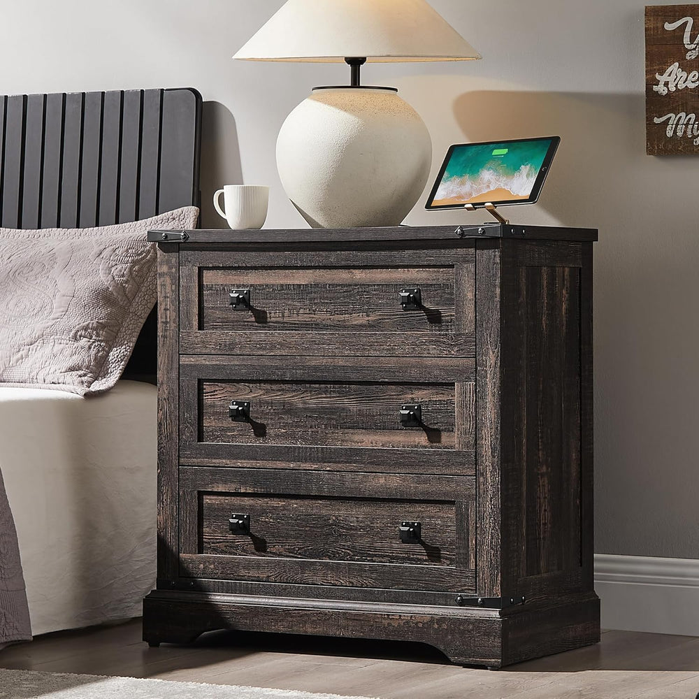 T4TREAM 32" Farmhouse Nightstand with 3 Storage Drawers, Large End Table...