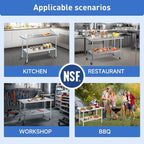 ROCKPOINT Stainless Steel Table for Prep & Work 24x24 Inches, NSF Metal Commercial Kitchen Table with Adjustable Under Shelf and Table Foot for Restaurant, Home and Hotel