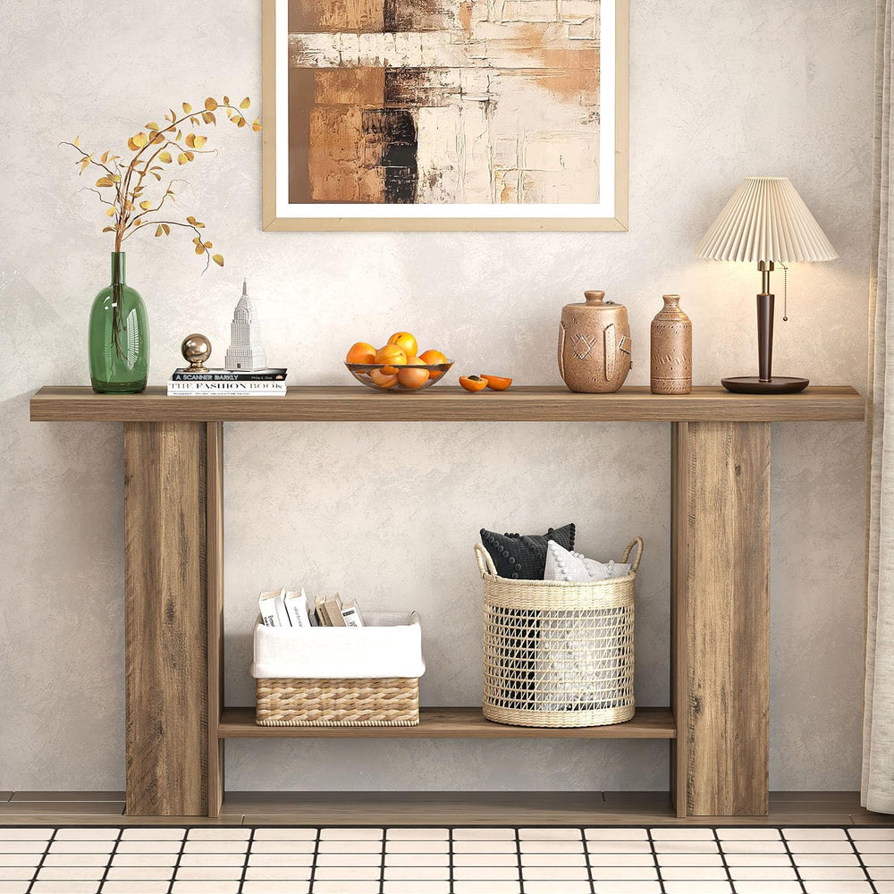 FOLUBAN 53 Inch Long Entryway Table, 2-Tier Wood Console Table with Storage S...