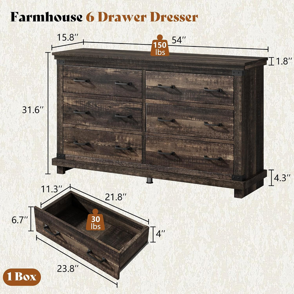 AMERLIFE 5 Pieces Farmhouse Bedroom Set, Includes Rustic King Bed Frame with ...