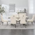 adochr Velvet Dining Chairs Set of 6, Upholstered Kitchen Chairs with Mteal Legs, Modern Button Tufted Back with Square Pull Ring Trim for Dining Room, Beige