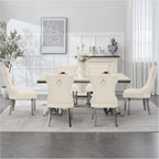 adochr Velvet Dining Chairs Set of 6, Upholstered Kitchen Chairs with Mteal Legs, Modern Button Tufted Back with Square Pull Ring Trim for Dining Room, Beige