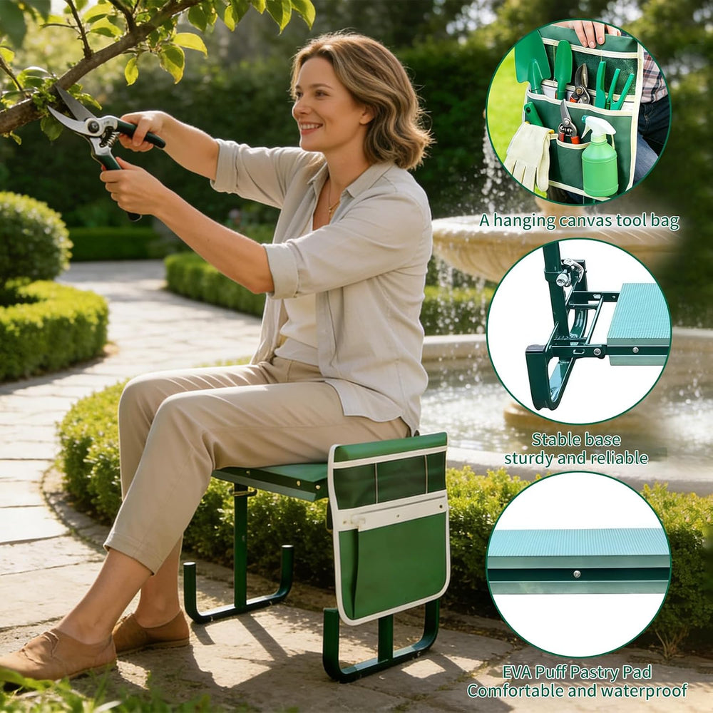 15-20 Inch Adjustable Garden Kneeler and Seat, Foldable Garden Kneeler