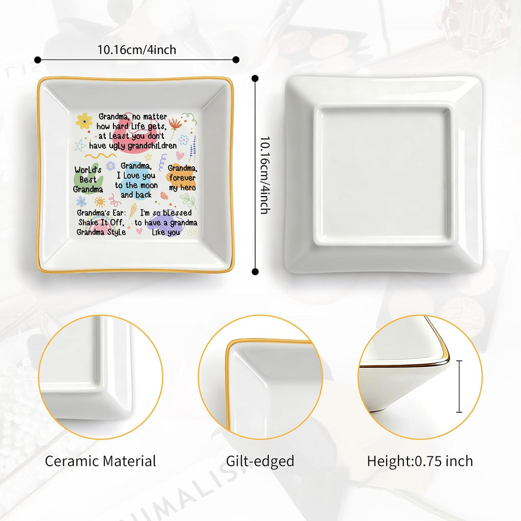 PUDDING CABIN Best Grandma Gifts from Grandchildren: Ceramic Ring Dish - Blessed to have a grandma like you - Gift for Grandma Mothers Day, Birthday, Christmas & Wedding