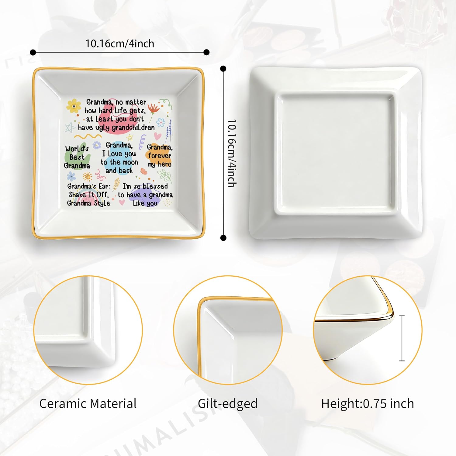 PUDDING CABIN Best Grandma Gifts from Grandchildren: Ceramic Ring Dish - Blessed to have a grandma like you - Gift for Grandma Mothers Day, Birthday, Christmas & Wedding