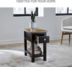 Signature Design by Ashley Drazmine Casual 1 Drawer Chair Side End Table with USB Charging Ports, 1 Lower Shelf and Power Cord, Light Brown & Black