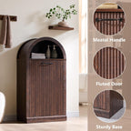Arched Tilt-Out Trash Can Cabinet, Fluted 10 Gallon Trash Can Cabinet Set of 2, Modern Laundry Hamper, Hidden Garbage with Storage Basket for Kitchen, Living Room, Brown