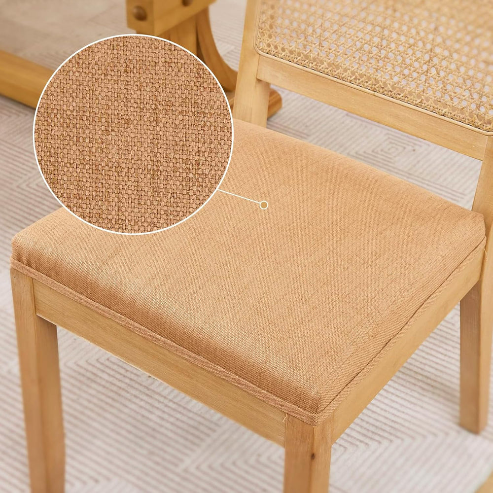 French Country Dining Chairs, Brown Color Rattan, Set of 6 | Square Back,Wood...