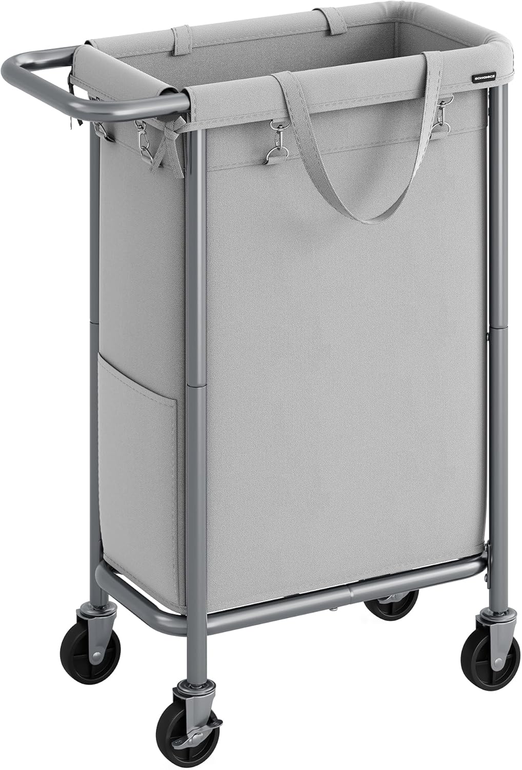 SONGMICS Laundry Basket with Wheels, Rolling Laundry Hamper, 23.8 Gallons (90 L), Removable Liner, Steel Frame with Handle, 24 x 11.4 x 31.9 Inches, Dove Gray URLS003G01