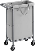 SONGMICS Laundry Basket with Wheels, Rolling Laundry Hamper, 23.8 Gallons (90 L), Removable Liner, Steel Frame with Handle, 24 x 11.4 x 31.9 Inches, Dove Gray URLS003G01