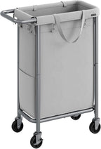 SONGMICS Laundry Basket with Wheels, Rolling Laundry Hamper, 23.8 Gallons (90 L), Removable Liner, Steel Frame with Handle, 24 x 11.4 x 31.9 Inches, Dove Gray URLS003G01