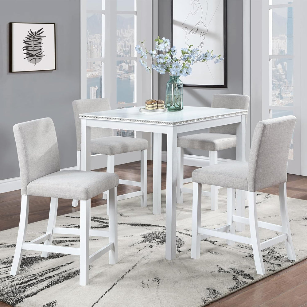 LUMISOL Wood Square Dining Table for 4, Farmhouse Counter Height Kitchen Tabl...