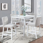 KEIKI 5-Piece Counter Height Dining Table Set with Square Table and 4 Upholstered Chair, for 4 Person, Modern Style Crystal Decoration Wooden Table Set, Easy Assembly, for Kitchen, Dining Room,White