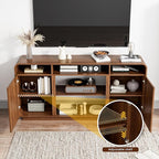 Mid Century Modern TV Stand for 65 Inch TVs, Entertainment Center with Storage Cabinets and Adjustable Shelves, Rustic Media TV Console Table for Living Room, Bedroom (Walnut)