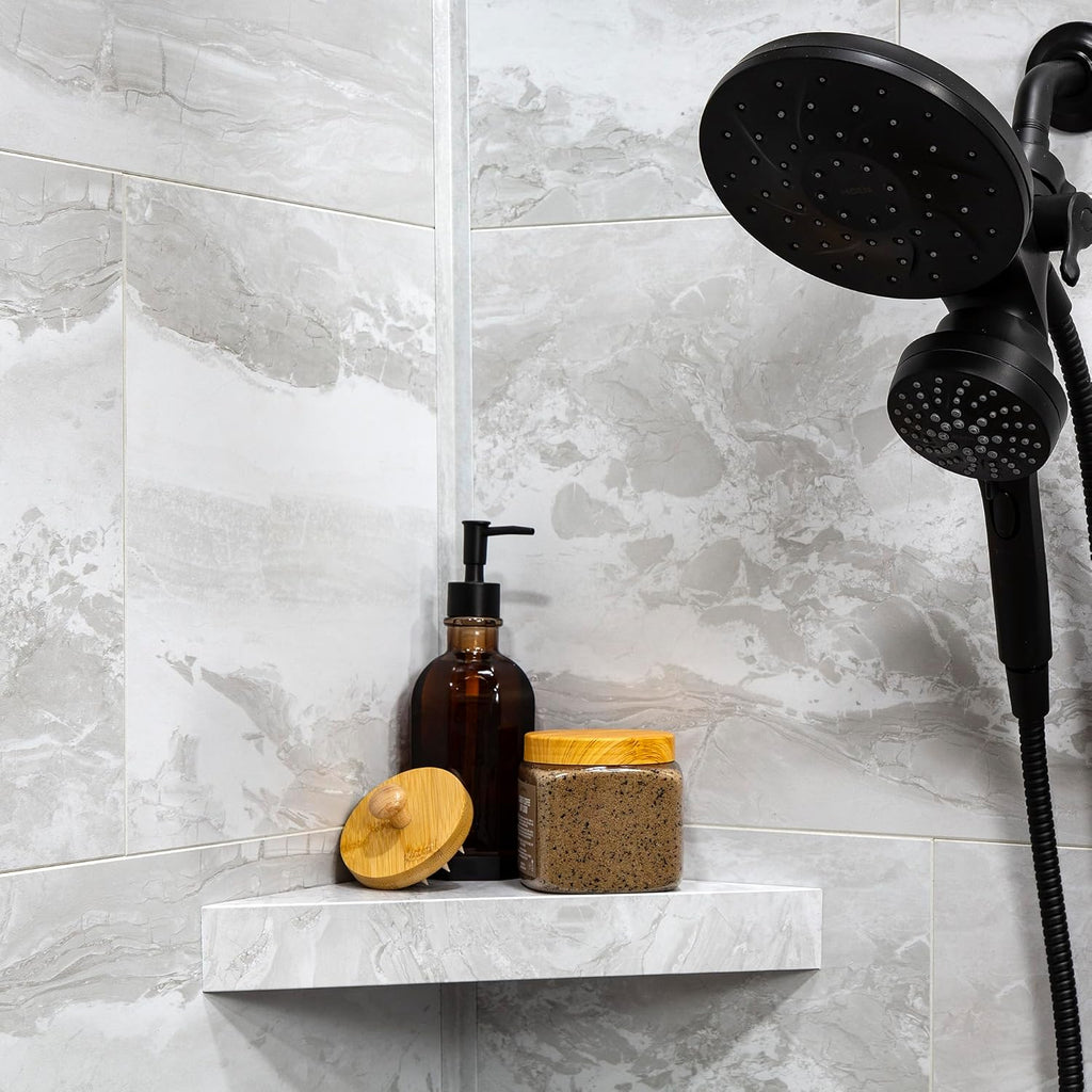 Palisade Vinyl Waterproof Corner Shower Shelf in Iced Pewter/Urban Fjord