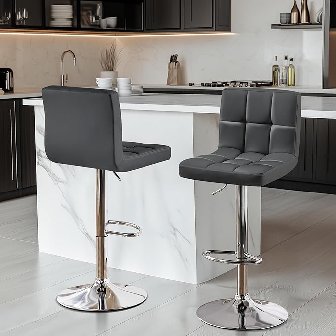 Yaheetech Bar Stools Set of 2, Adjustable PU Leather Swivel Barstools, Modern...
