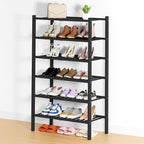 Smiry Shoe Rack, 6 Tier Thick Bamboo Shoe Organizer, Stackable Free Standing Wooden Shoe Storage Shelf for Closet, Entryway, Front Door Entrance, Black