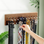 TreeHouse London Tie Rack Organizer – Holds 40 Large Ties – Solid Wood & Sturdy Metal Storage Holder for Closet – Wall Mounted Tie Display Hanger for Wall, Bedroom - (Walnut Tie Rack) 16" L X 4.25" H