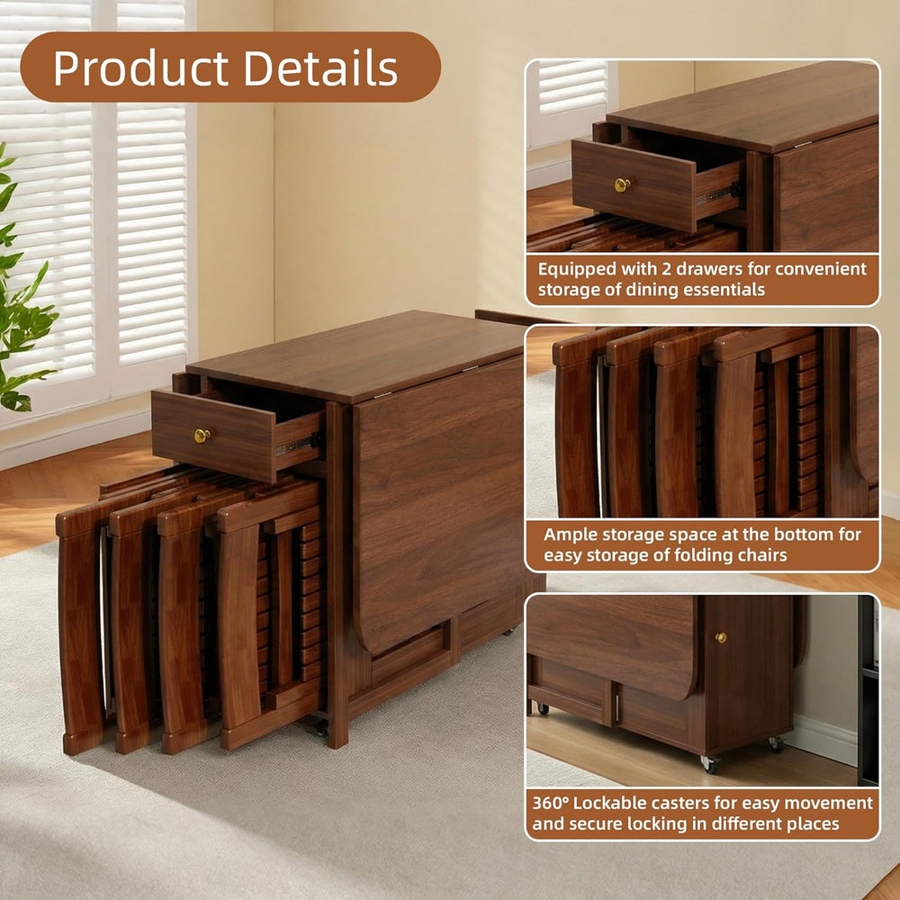 Small Folding Dining Table - 51" Fully Assembled Drop Leaf Table 4-6 Sea...