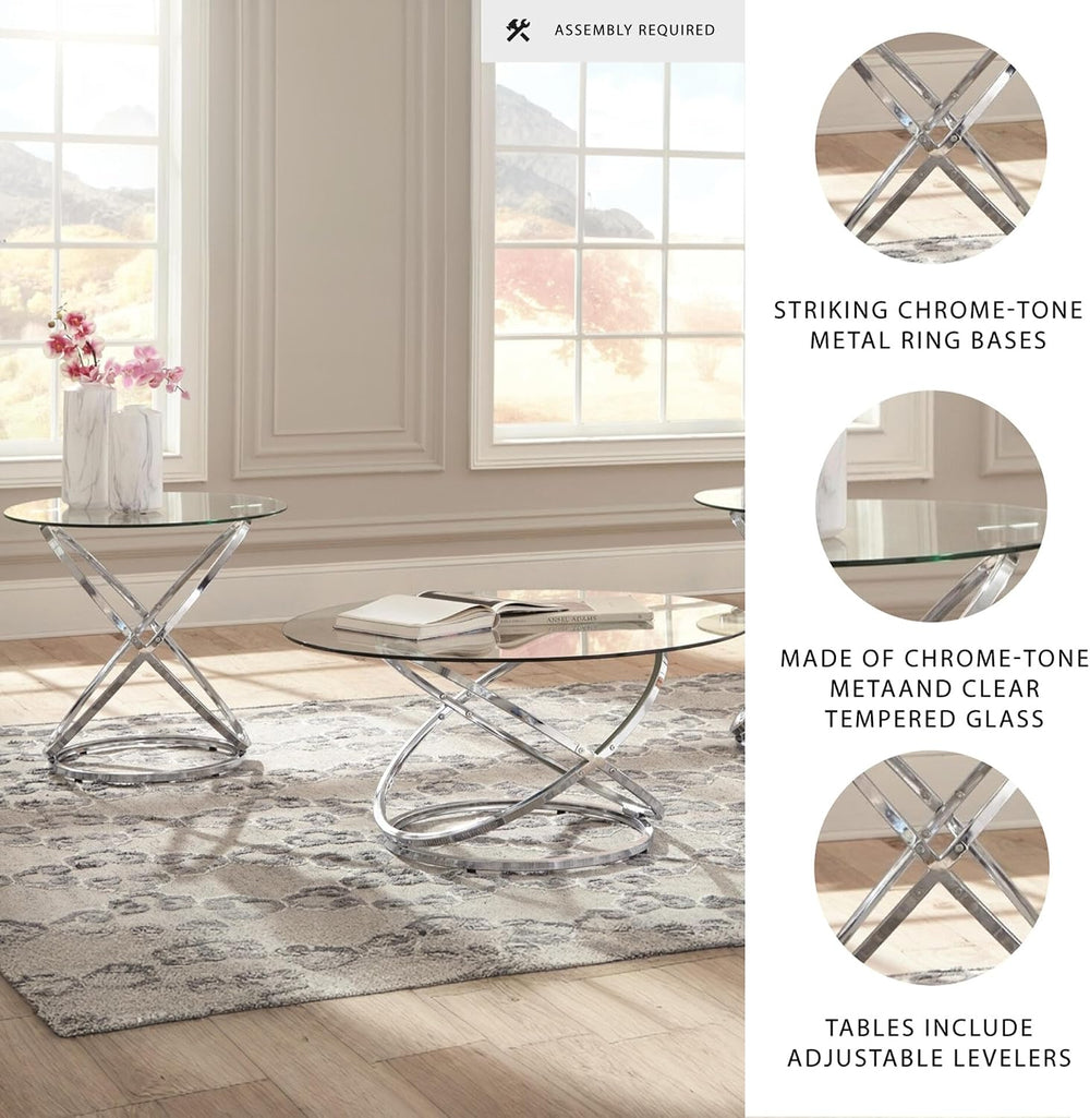 Signature Design by Ashley Hollynyx Round Glass Coffee Table Set of 3 | Tempe...