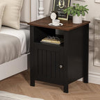 ChooChoo Nightstands Set of 2, Rustic Vintage End Side Table with Storage for Bedroom Living Room, Black&Brown