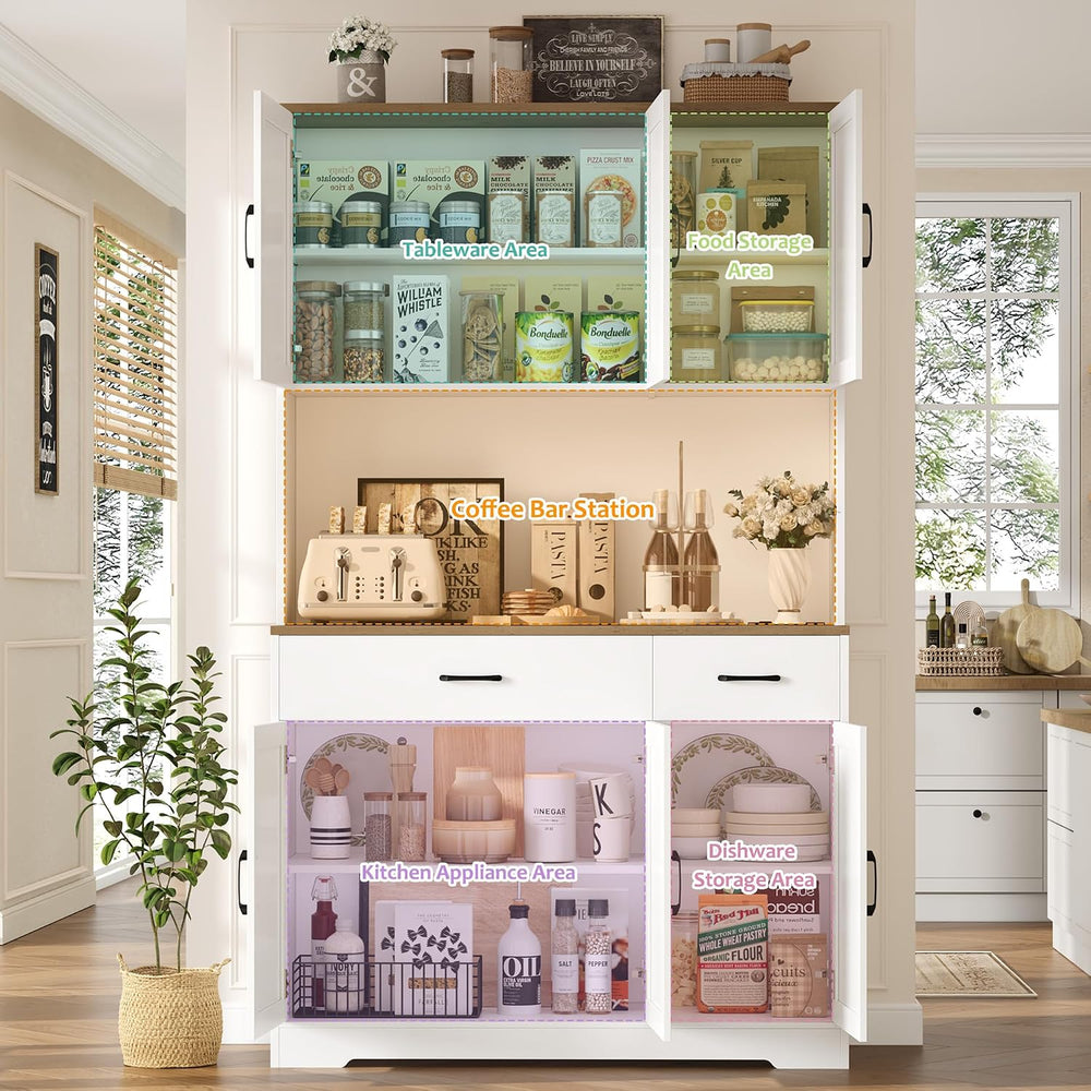 HOSTACK 71"H Kitchen Pantry Storage Cabinet, Farmhouse Hutch Cabinet, Wh...