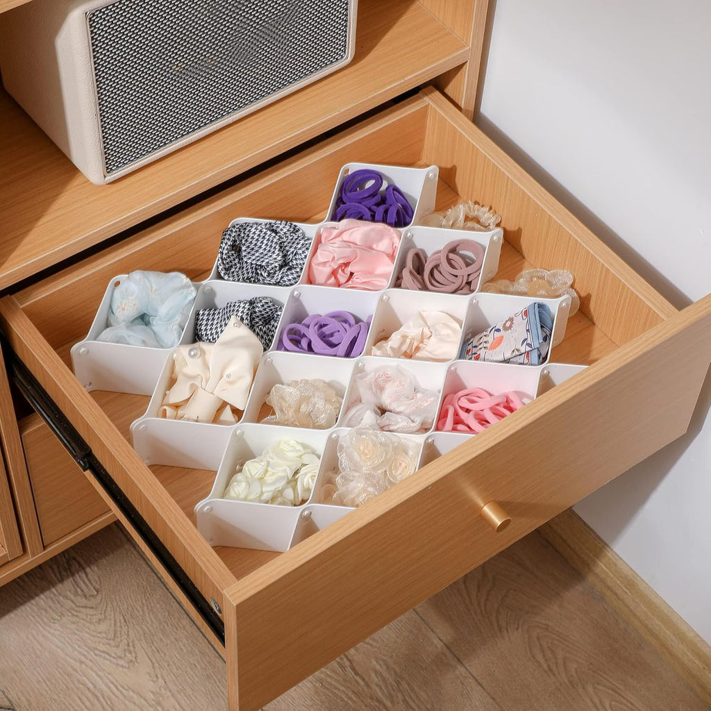 ROUFA Sock Drawer Organizer for Dresser, Honeycomb Underwear Dividers for Women, Panty Separator for Bras, Socks, Belt and Leggings (12pcs.White)