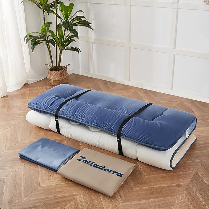 Japanese Floor Mattress, Futon Mattress with Portable Storage Bag and Washabl...