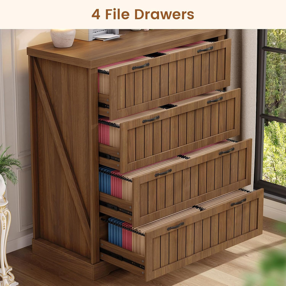 SEDETA Farmhouse 4 Drawer File Cabinet, Filing Cabinet for Home Office, Wood ...