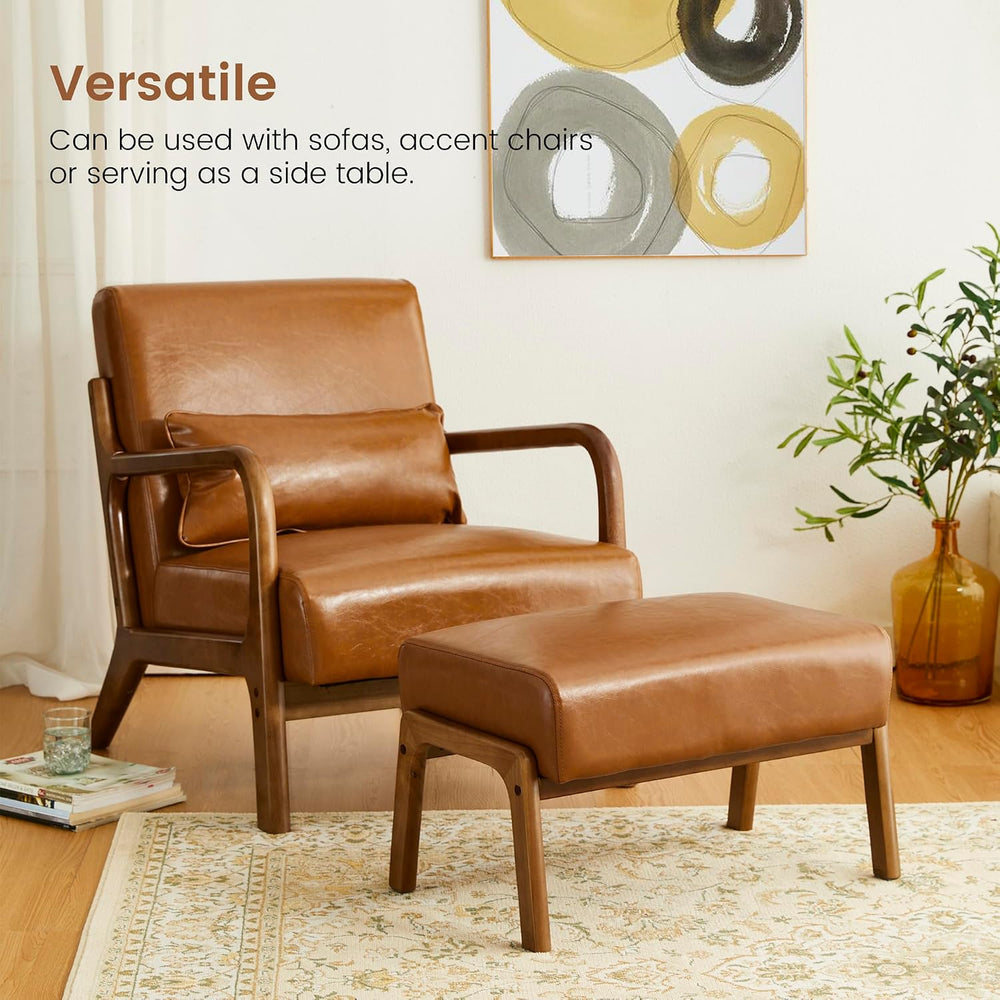 Glitzhome 15.5"(H) Footrest Stool, Leatherette Ottoman, Accent Padded So...