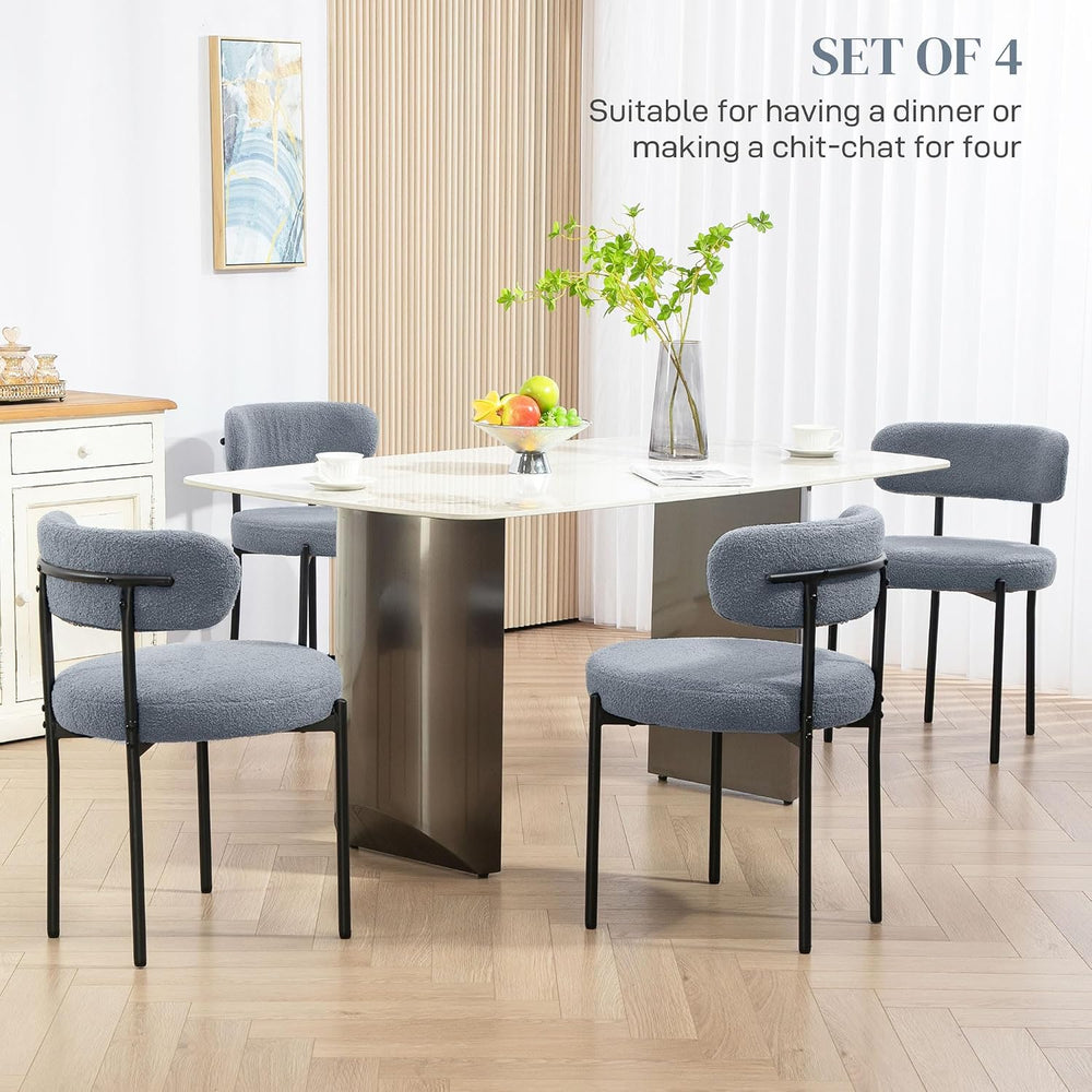 HOMCOM Boucle Dining Chairs Set of 4, Round Modern, Curved Backrest, Gray
