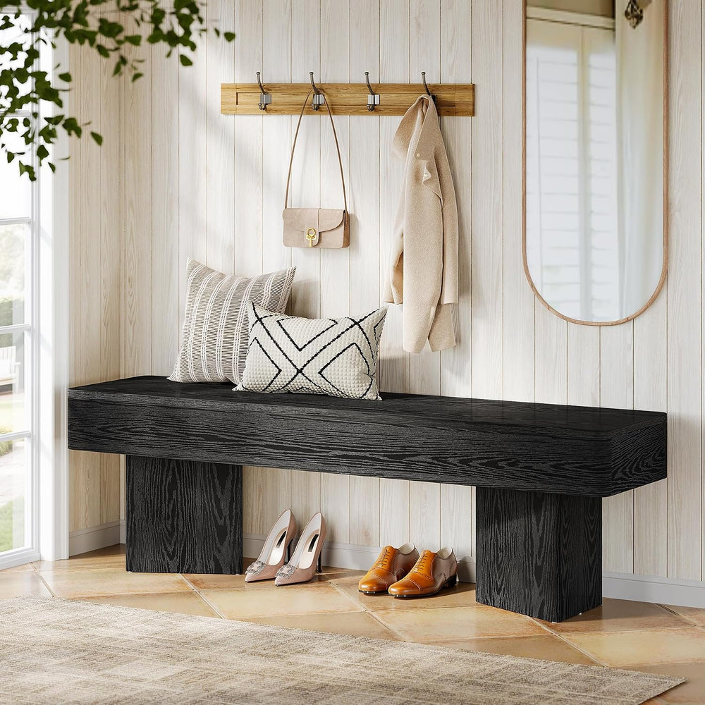 Tribesigns Black Entryway Bench, 47.24" Modern Shoe Bench with Sturdy Ba...
