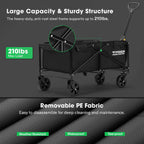 VIVOSUN Collapsible Folding Wagon, Outdoor Utility with All-Terrain Wheels, Adjustable Handle, Cup Holders & Side Pockets, for Camping, Shopping, Garden, 210Lbs Capacity, Black