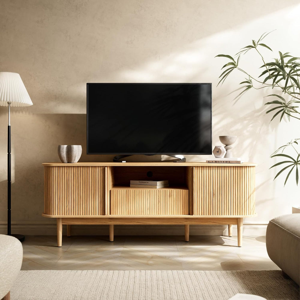 Furniway Modern TV Stand for 45/55/70 inch TV, Entertainment Center with Slid...