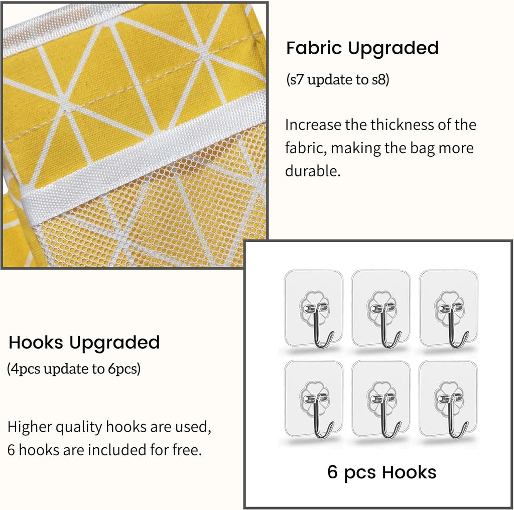 2pcs 3-pockets Large Wall Hanging Organizer Bag, Linen Fabric Door Hanging Storage Baskets with Pockets, Waterproof Bin for Kitchen, Bedroom, Office, RV Camper (Yellow_2pcs)