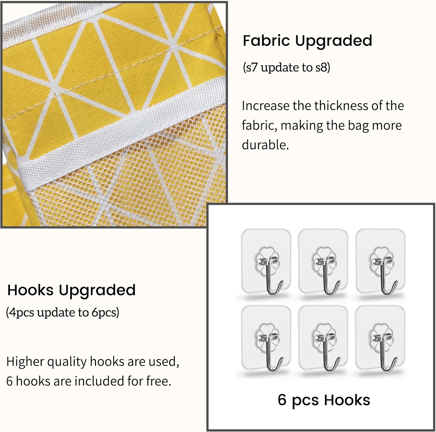 2pcs 3-pockets Large Wall Hanging Organizer Bag, Linen Fabric Door Hanging Storage Baskets with Pockets, Waterproof Bin for Kitchen, Bedroom, Office, RV Camper (Yellow_2pcs)