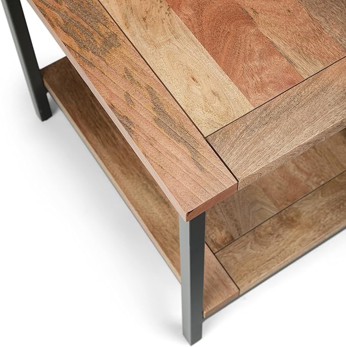 SIMPLIHOME Skyler SOLID MANGO WOOD and Metal 22 inch Wide Square Industrial E...