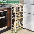 IBUYKE 7.8" Slim Rolling Cart,4 Tier Metal Kitchen Laundry Storage Cart,Industrial Narrow Utility cart,Trolley with Handle and Wooden Tabletop,for Kitchen, Living Room,Bathroom,Natural UTMJ065R