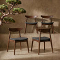 Solid Rubberwood Dining Chairs Set of 4, Mid-Century Modern Chair with Ergonomic Curved Backrest, Walnut Frame and Black Polyurethane Foam Padded Seat