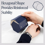 QWATCHBANDS Leather Watch Cases for Men - Hexagon Single & Double Watch Roll Travel Case - Genuine Napa Leather with Velvet Interior - Storage & Display Holder for 1 Watch or 2 Watches